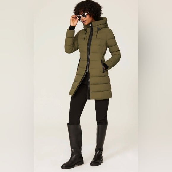Mackage Calla Lightweight Down Puffer Coat Black/Army Green Sz S hooded - Picture 1 of 12